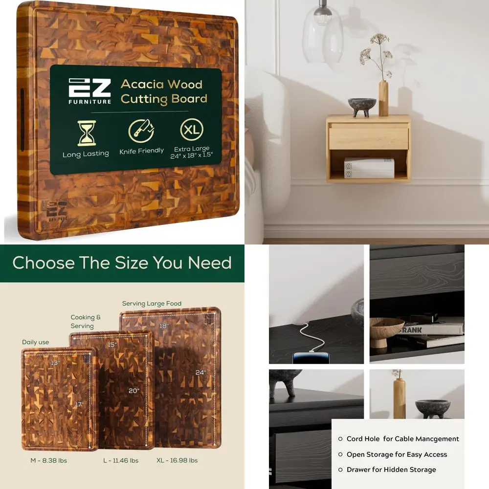 

End Grain Acacia Wood Cutting and Serving Board with Juice Groove and Handles, 17x13x1.5 inches, 16.98 lbs