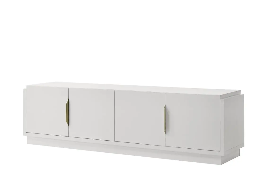 White 4-Door TV Stand Media Console Adjustable Shelves Cable Management Gold Handles 70-inch, Customized