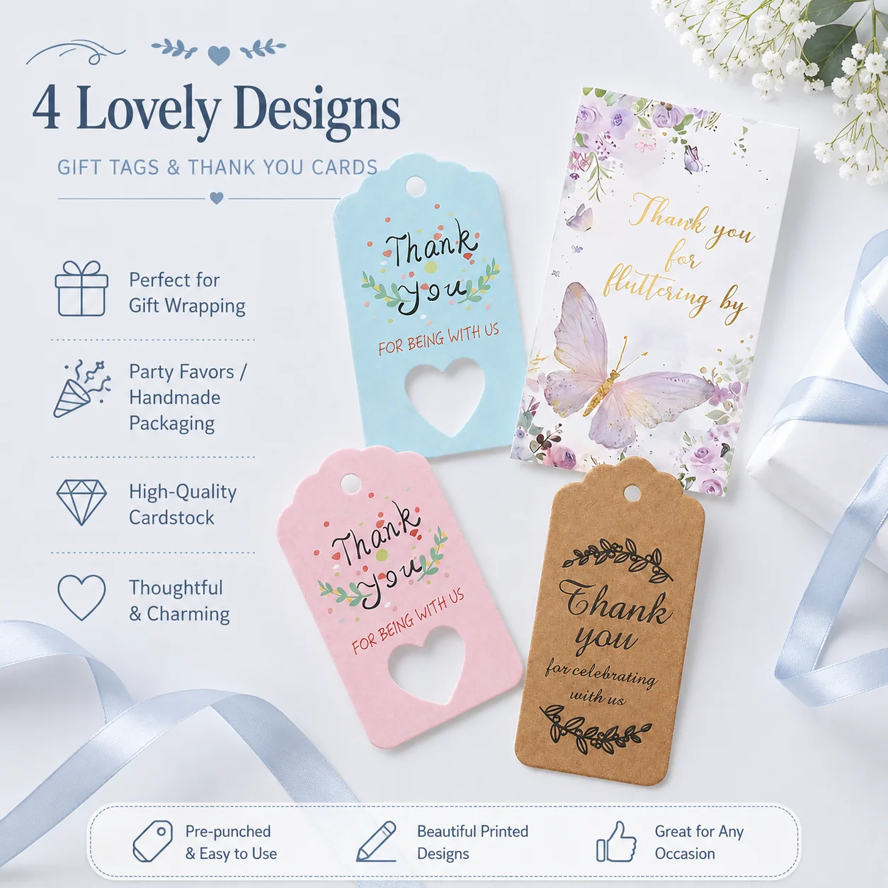 50 Stück Dankeschön-Geschenk-Etiketten Schmetterling Hohles Herz Papieretiketten Hochzeit Party Gastgeschenk Bastelverpackung Hängeetiketten DIY Deko – Detail 3