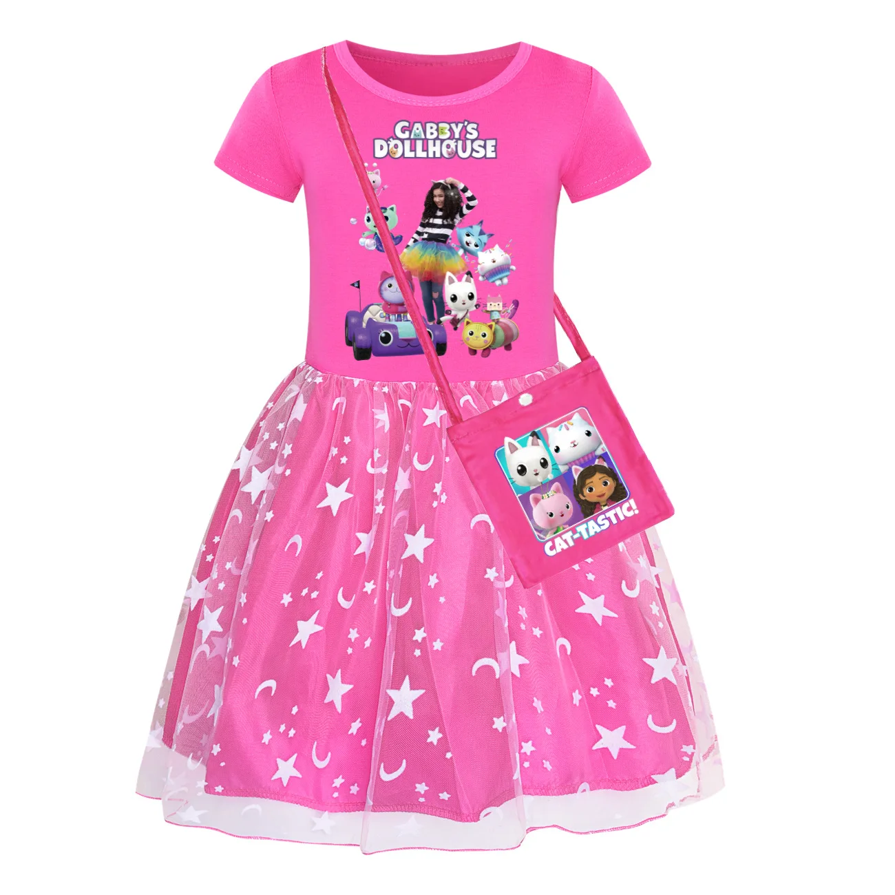 Gabby\'s Doolhouse Cat Dress for Kids, Princess Clothes for Girls, manga curta, bebê, infantil, verão, 11 a 12, mais novo