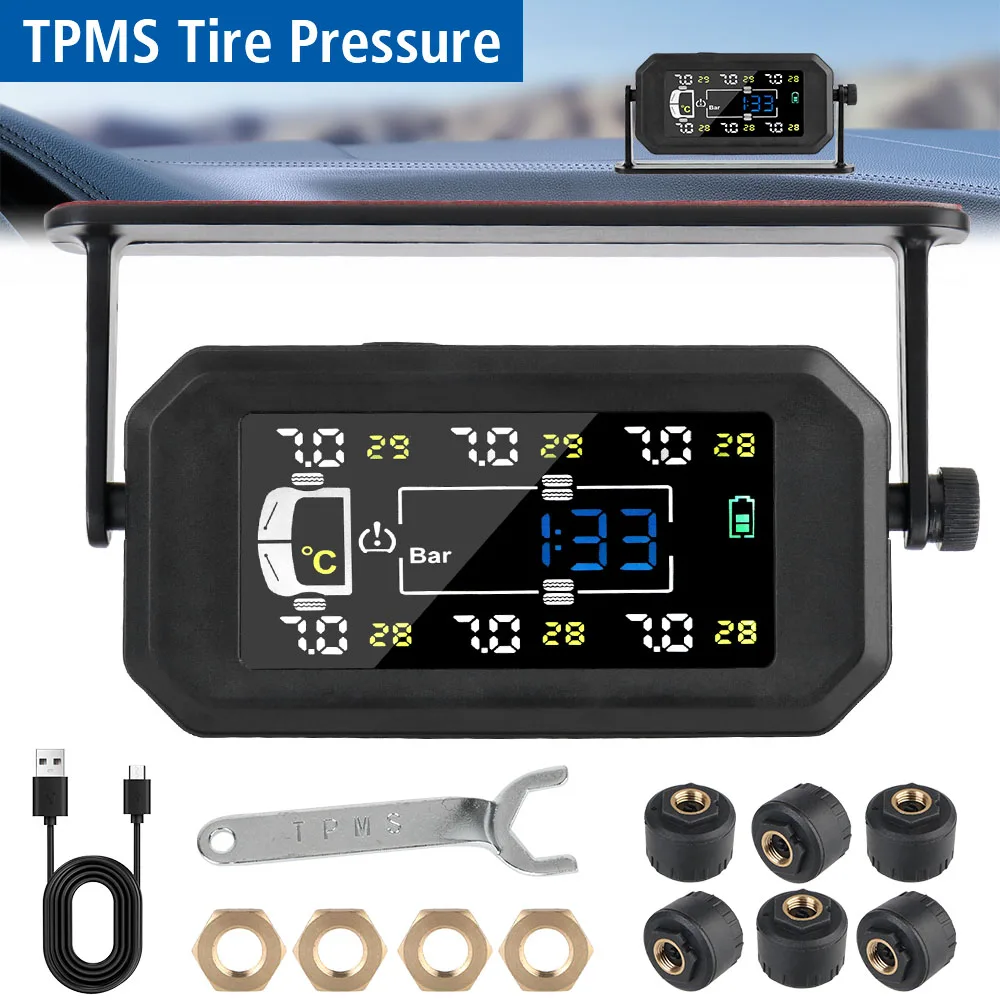 

Truck Car Tyre Pressure Monitor H13 6 External Sensors Temperature Warning Fuel Save Intelligent Tire Pressure Monitoring System