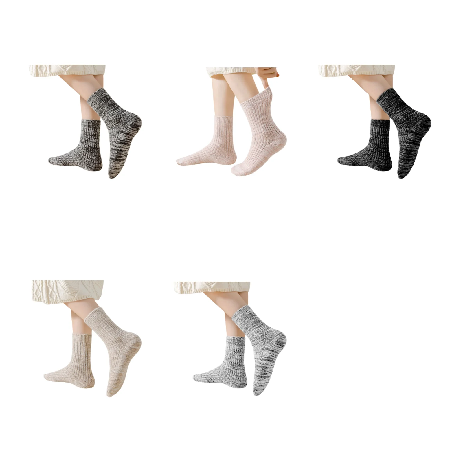 5 pairs of new thickened socks for autumn and winter - dark gray/light pink/black/oatmeal/light gray multiple colors available