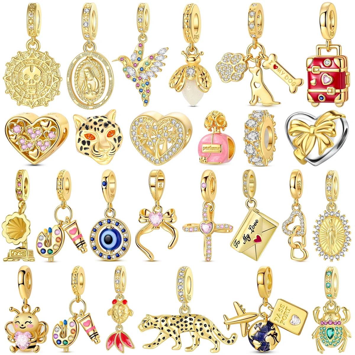 

New 925 Sterling Silver Creative Golden Charms Insect Pendant Leopard Gem Keychain Stainless Luxury DIY Bracelet Necklace Retro