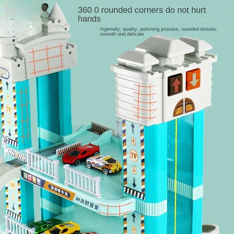 Grande parcheggio Set Macchinine in lega Auto giocattolo Edificio automobilistico Elettronico a sei strati con controllo manuale delle diapositive I bambini giocano con i giocattoli Regali
