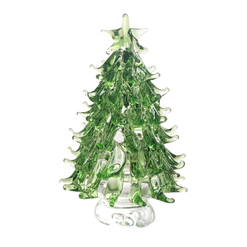 2Pcs Crystal Christmas Tree Figurine Collectible Paperweight Miniature Glass Christmas Tree Ornament