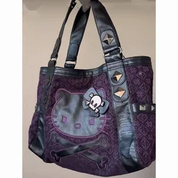 Sanrio Hello Kitty Vintage Patchwork púrpura axila bolsa subcultura Y2K dulce chica picante bolso gótico tendencia versátil bolso de mano