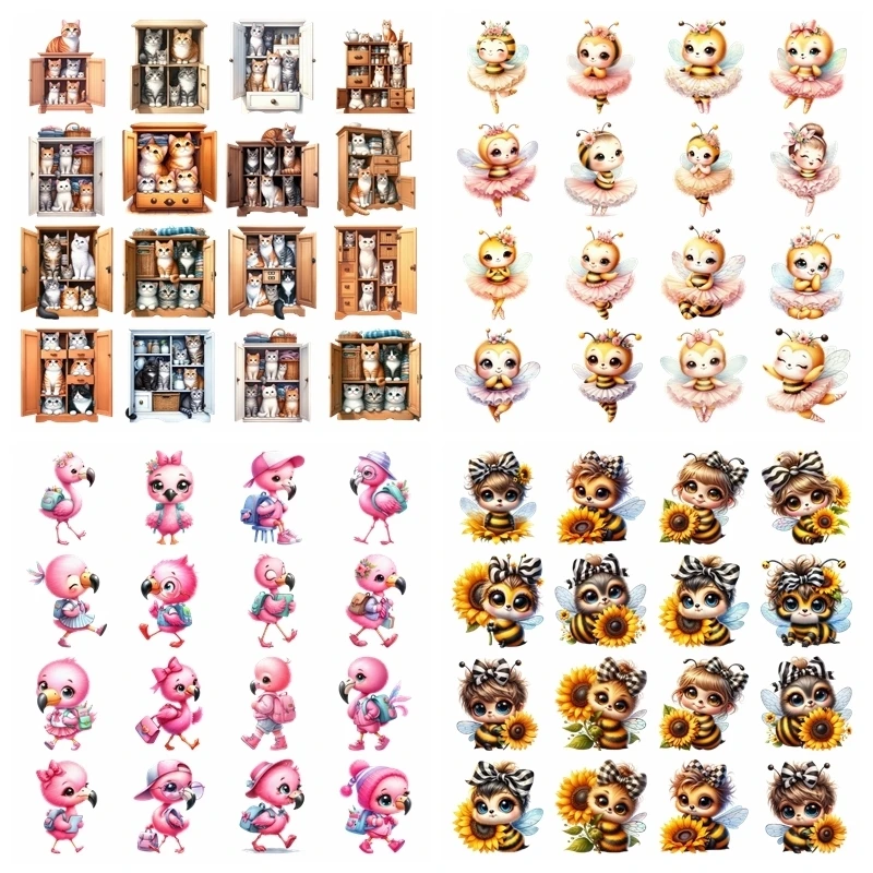 Cartoon Black Cat and Bird set heat transfer iron on printing vinyl stickers T-shirt stickers DIY Toy doll clothing decoration