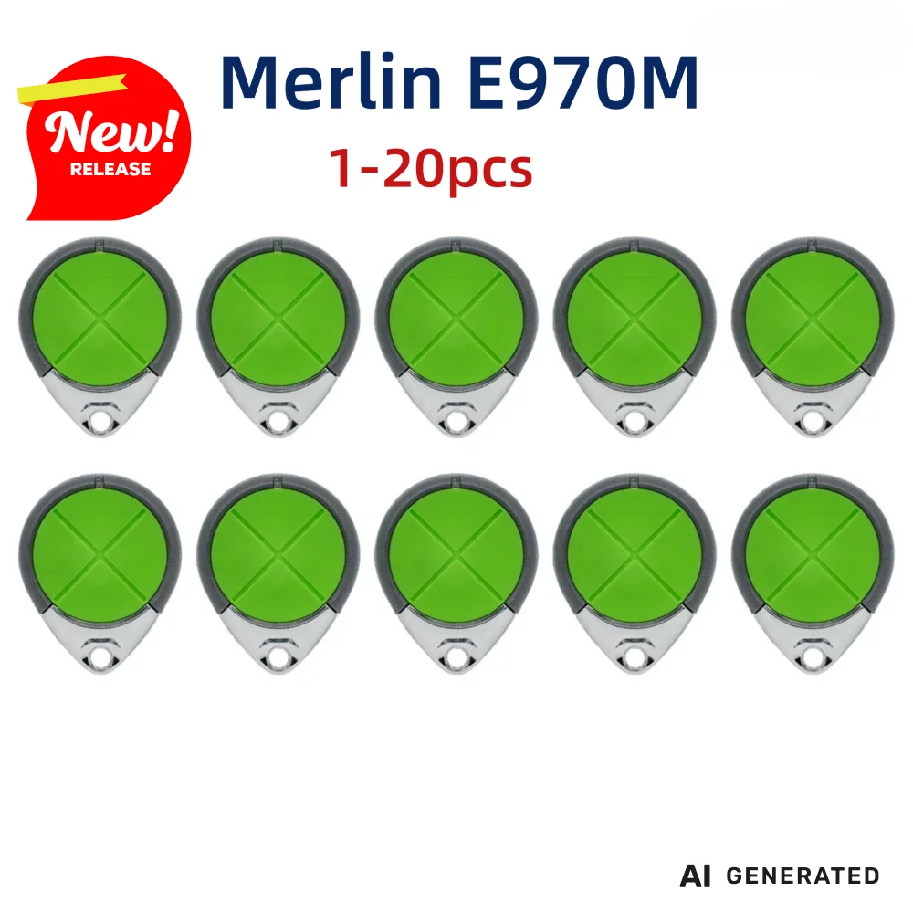 Merlin E970M 4‑Button Garage Door Remote 434.54MHz Rolling Code Key Fob for E940M E945M E950M E975M Merlin+ 2.0 Gate Opener