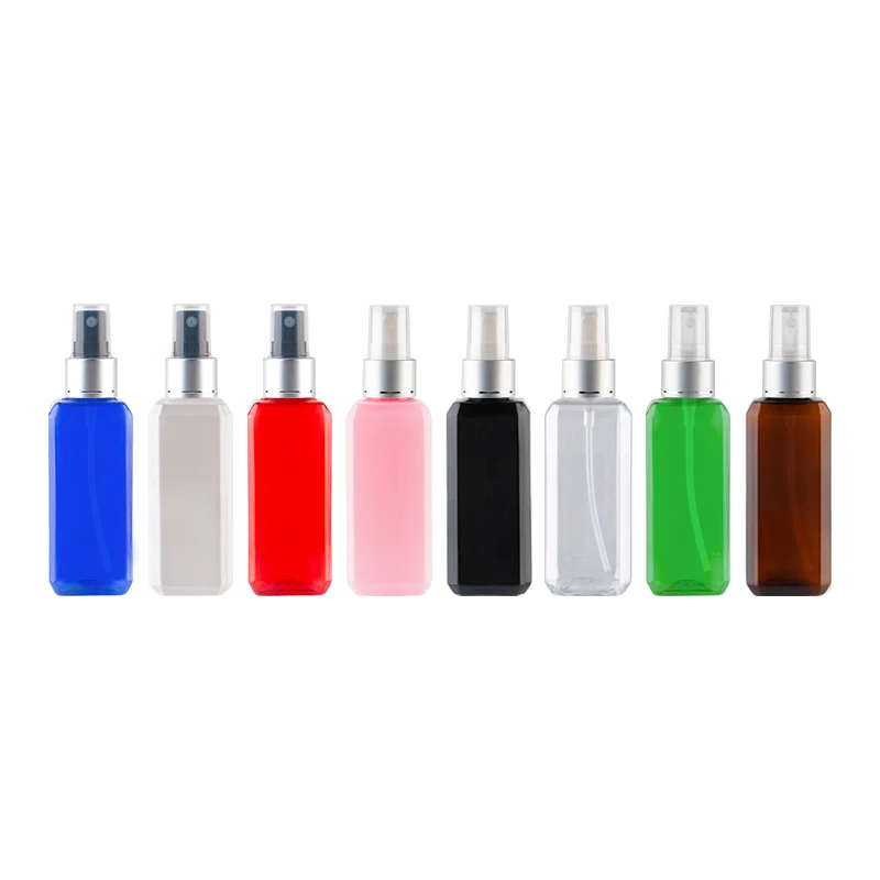 50ml X 50pc  Plastic Mist Sprayer Pump With Silver Aluminum Collar Empty Cosmetic Square Container For Perfume Liquid Travel