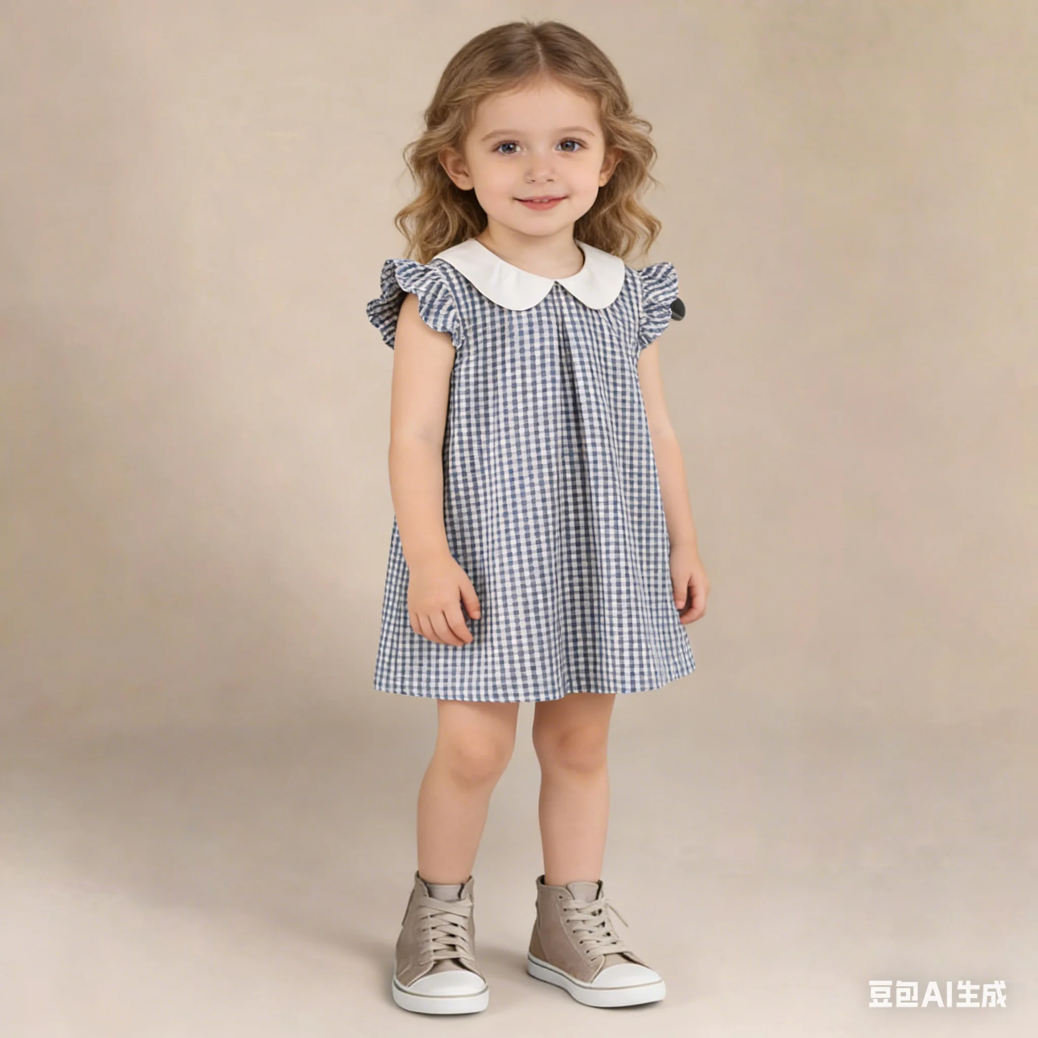 2026 Summer New Children Sleeveless Pastoral Style Clothes  Loose Plaid Suit Girls Cotton Lapel Vest Dress Kids Outfits