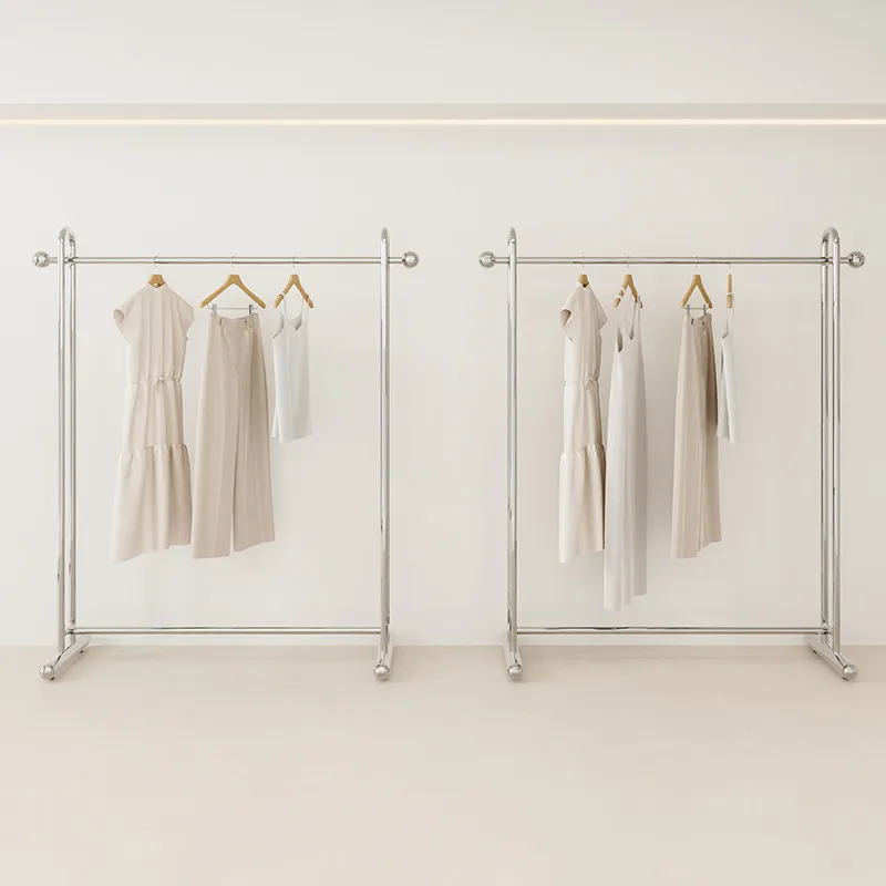 double pole clothing store display rack floor-to-ceiling women's clothing hanger Nakajima window silver brushed display rack
