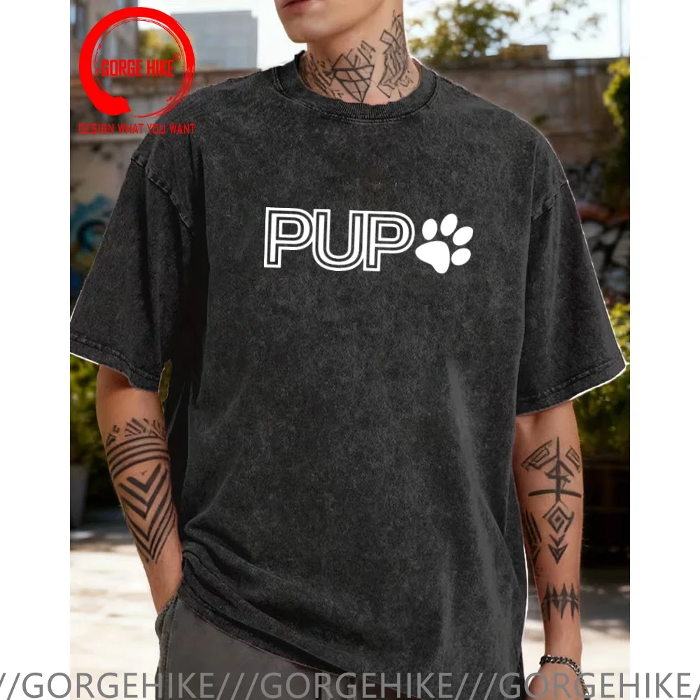 

Винтажная футболка из выстиранного хлопка с забавным дизайнерским принтом PUP Play Puppy Play, мужская модная повседневная одежда, стильные топы и футболки