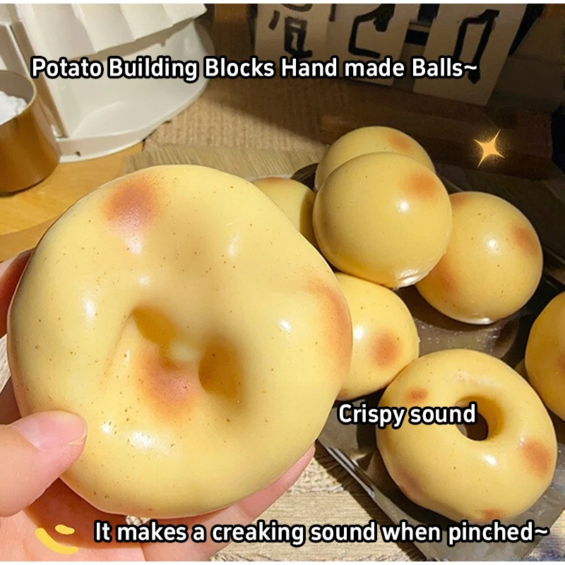 Crunchy Squishy Potato Stress Ball Squeeze Toy Crispy Potato Squishy Fidget Ball Handmade Round Blocks Filled ASMR for Adult
