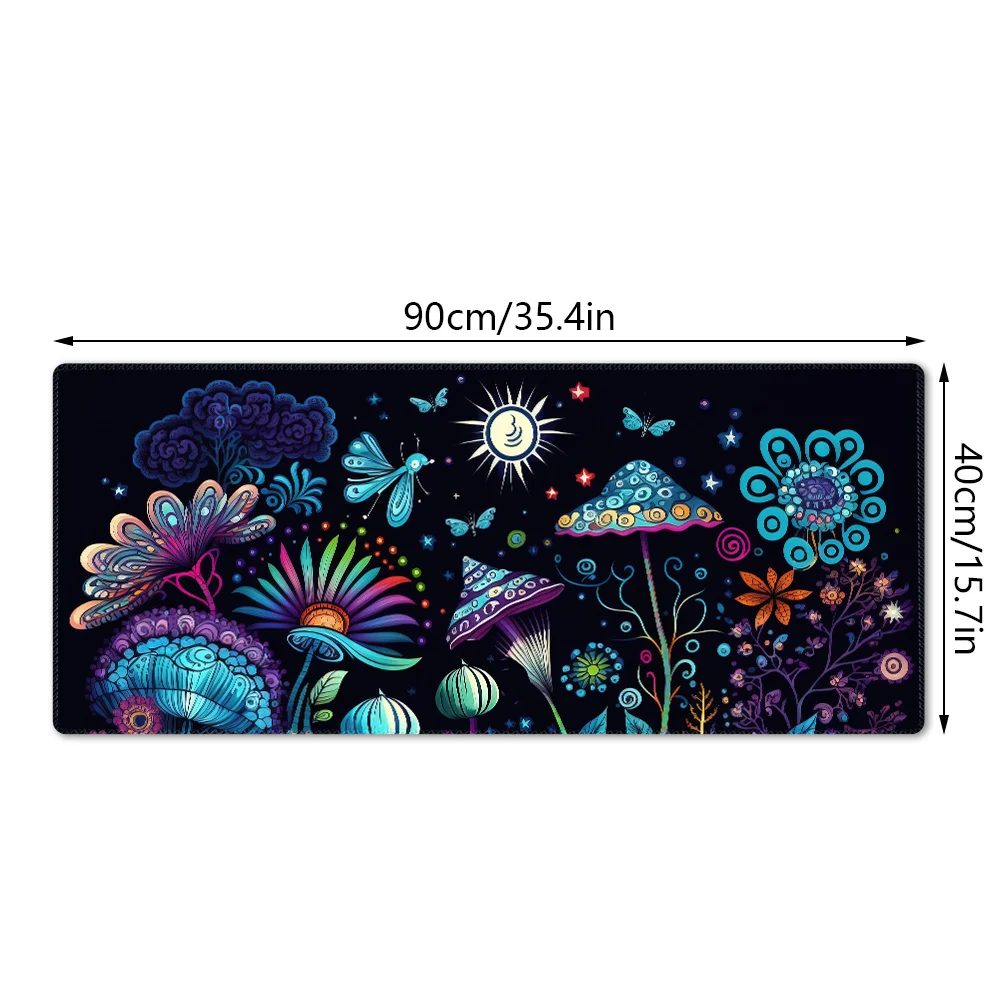 Extended Gaming Mouse Pad, Corlor Bright Psychedelic Butterflies and Mushroom, Anti-Slip Rubber Desk Mat for Laptop & Computer