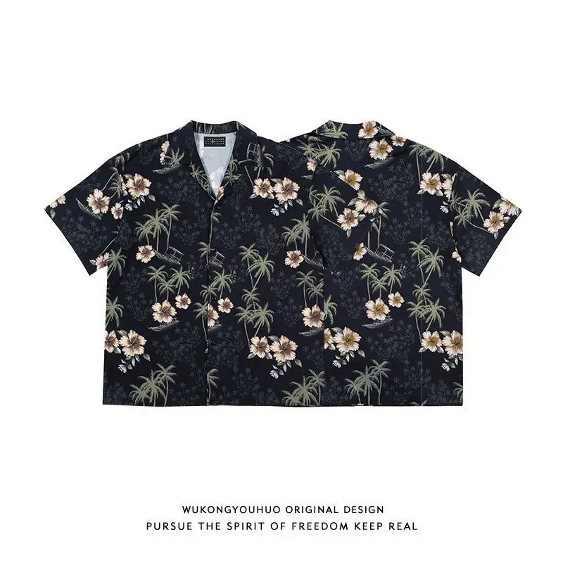 New Summer Beach Flower Shirts For Women Men Punk Hip Hop POLO Collar Blouse Streetwear Harajuku Loose Tops 2024 New