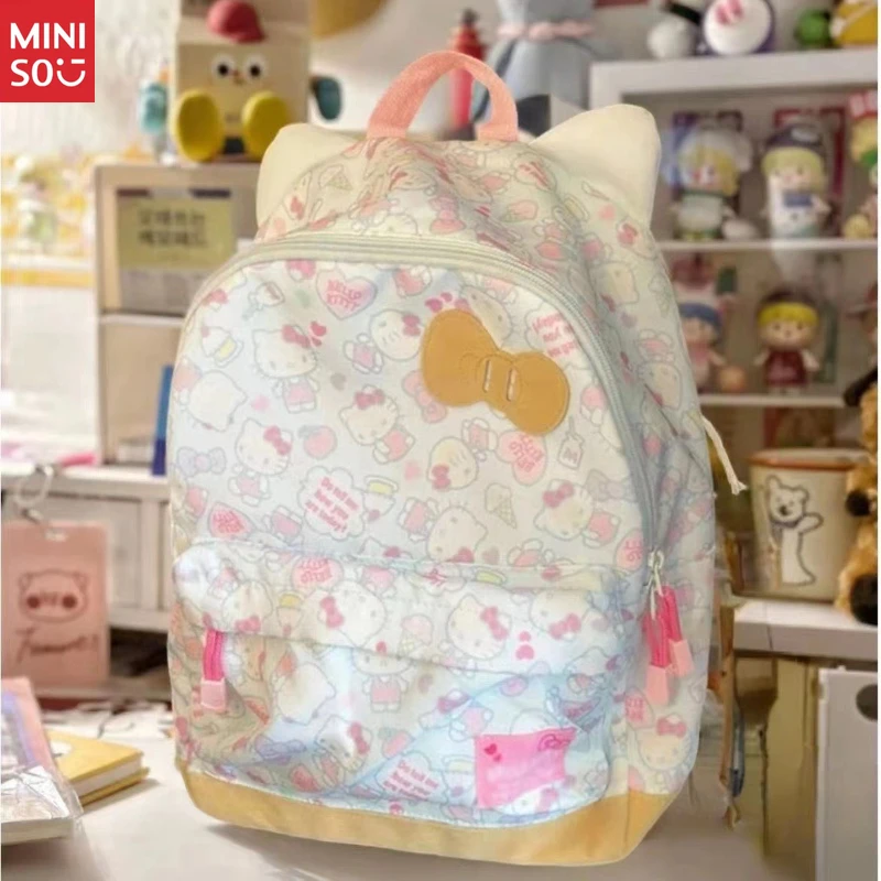 

Miniso Hello Kitty Backpack | Cat Ears & Bow Design, Large Cute Anime School Bag