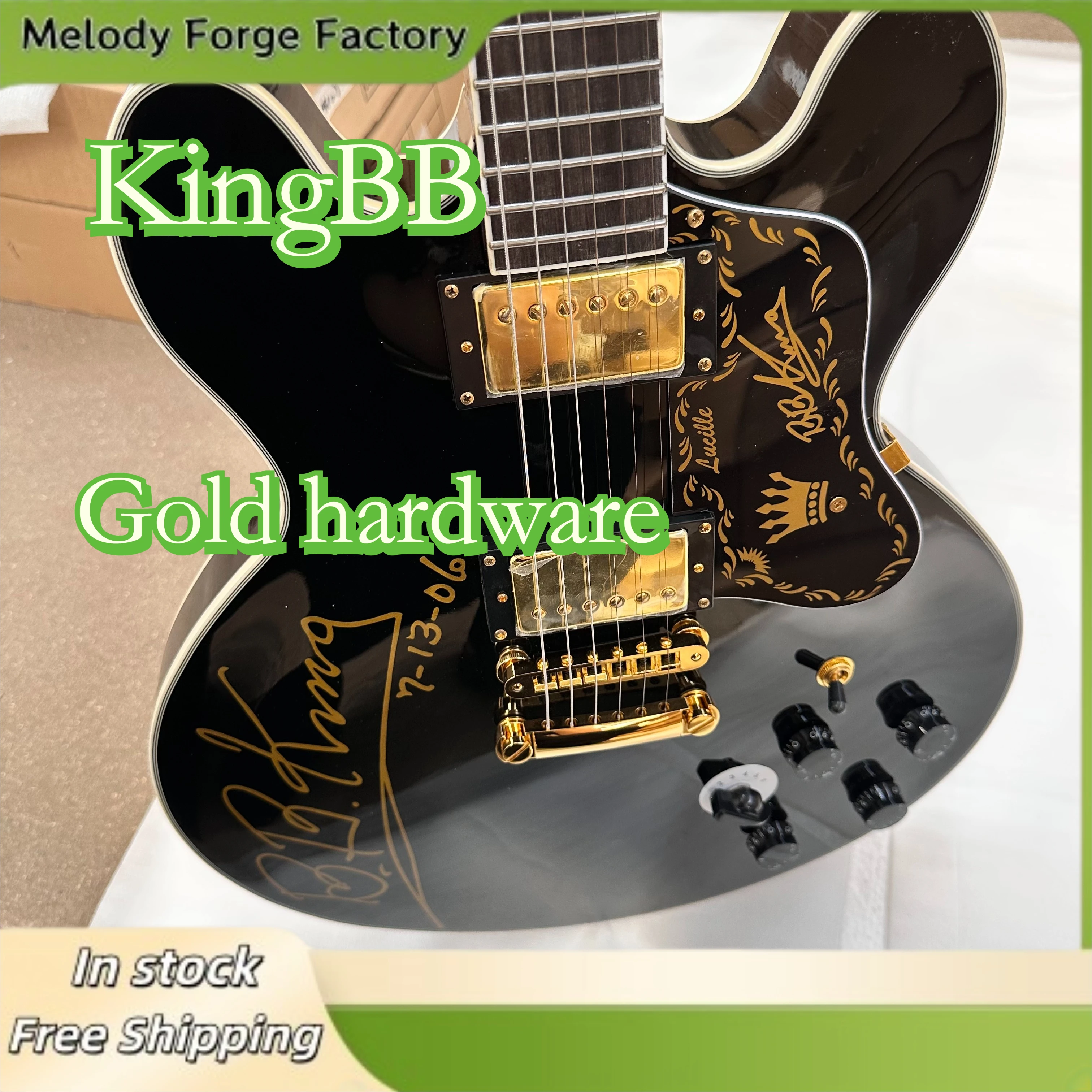 

King BB Non F-Hole Half Hollow Electric Guitar LUC Gold Double Coil High End Customized Fingerboard Signature Blues