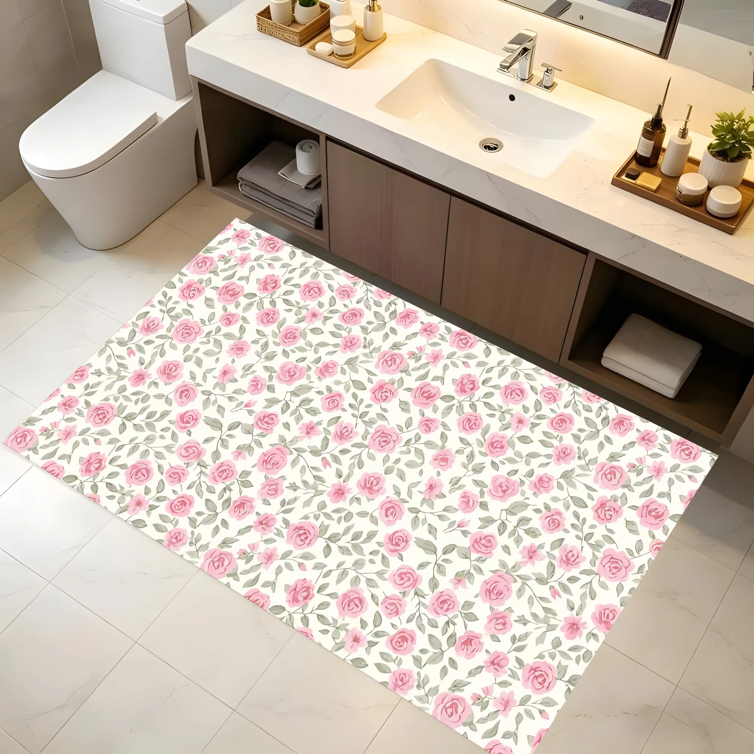 2D Large Rug All-Over Soft Pink Rose Floral Gentle French Style Bedroom Living Room Home Decor