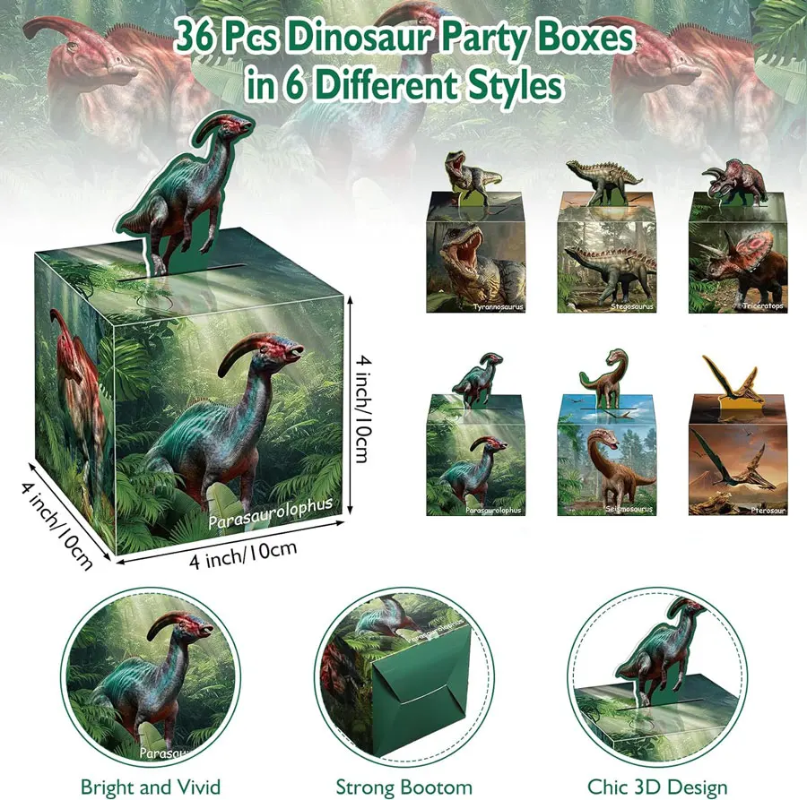 Cajas de cartón con temática de dinosaurio, caja de regalo de cumpleaños con temática de jungla Tropical, suministros de decoración para fiestas,