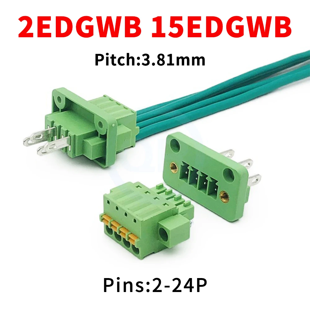 (5/10 pcs) 2EDGWB 15EDGWB 3.81mm Through Wall 15EDGKDM Plug-In Terminal Block with Screw Retaining Panel Spring Plug Set 2-24Pin