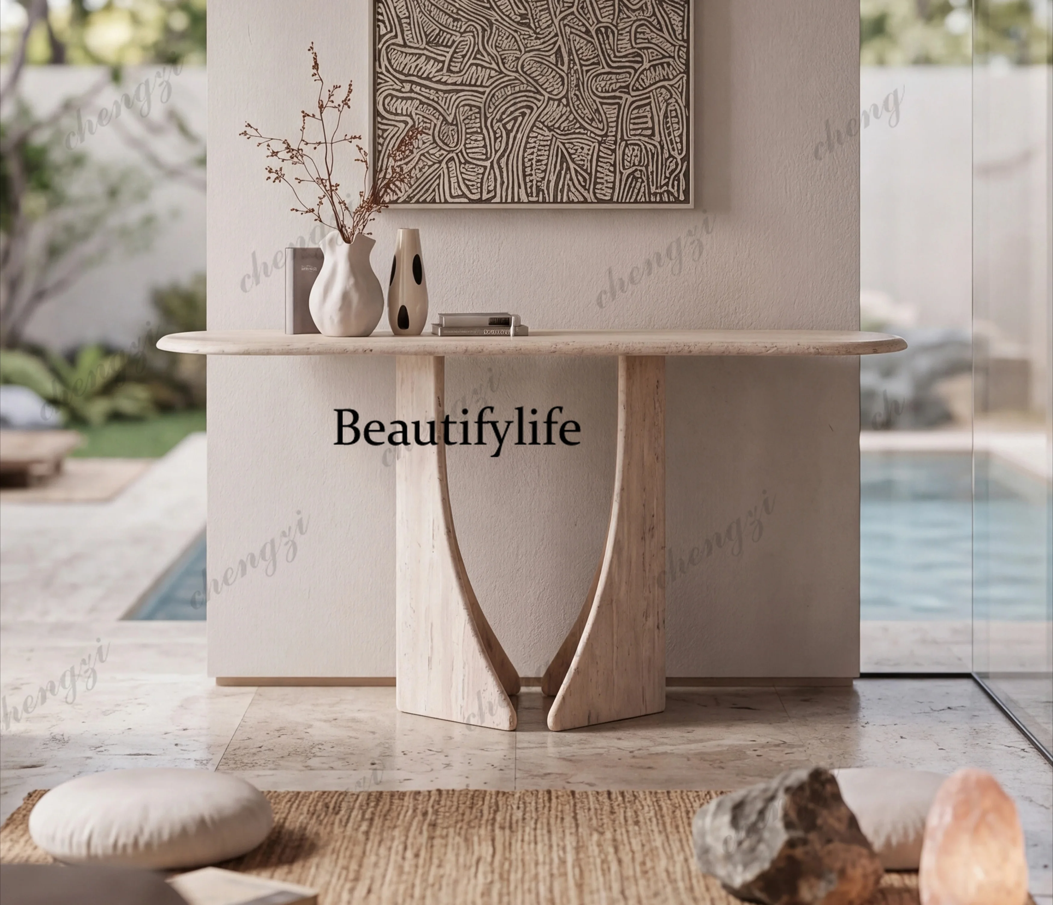 The medieval wabi-sabi wind enters the house opposite the door   entrance platform is light luxury and high-end