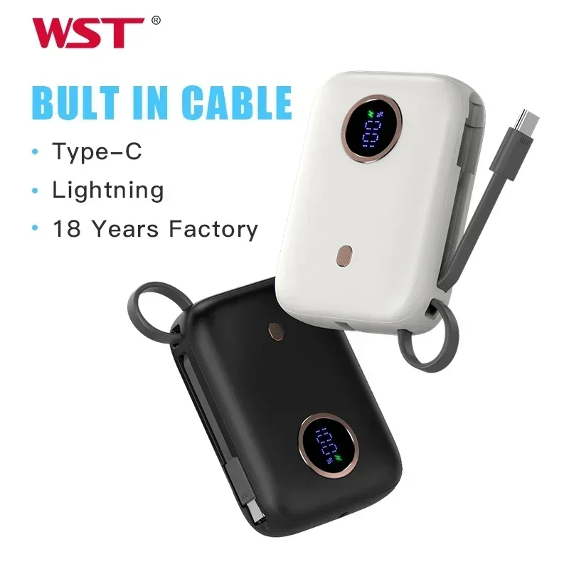 WST fast charge portable powerbank quick charging PD 20W Mini 10000mAh slim Power Banks with led display built in cable