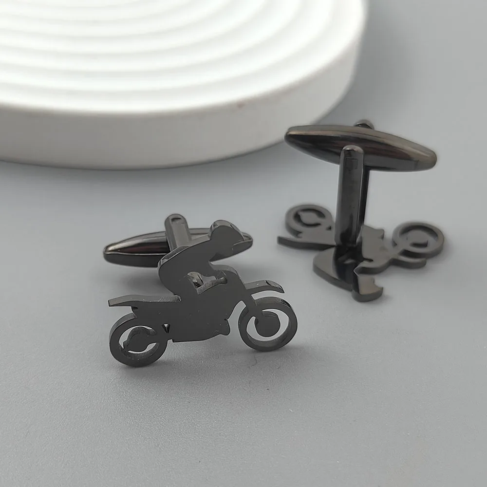 أزرار أكمام مطلية بالذهب عيار 18 قيراط من الفولاذ المقاوم للصدأ المجوف للدراجات النارية على طراز فاسق، أزرار قميص فرنسي فضي، إكسسوارات تناسب الزفاف #6