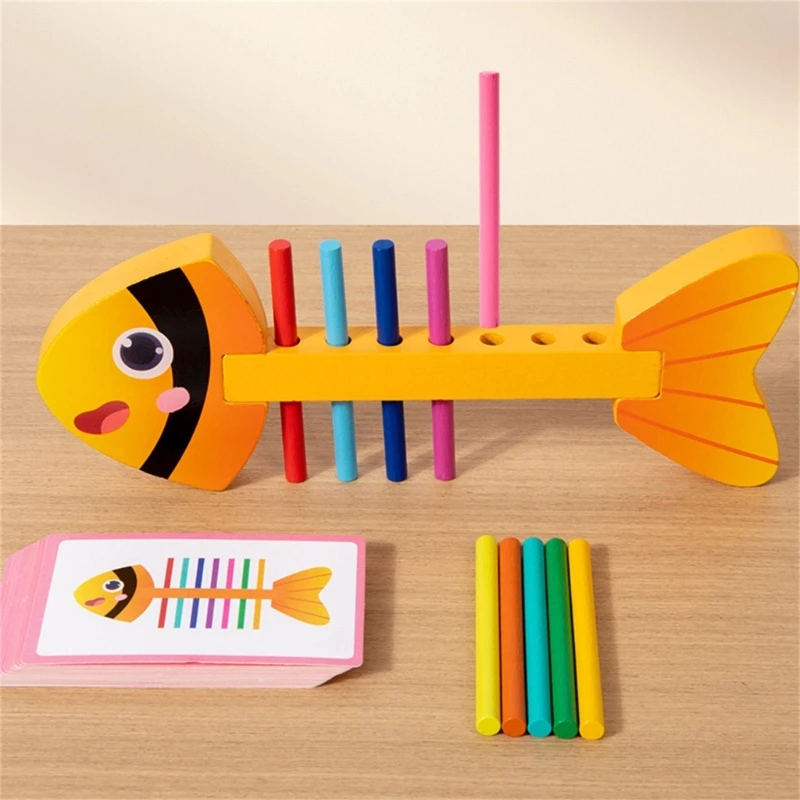 Y4QA Toddler Toy Wooden Fishbone Kształt Dopasowywanie kolorów