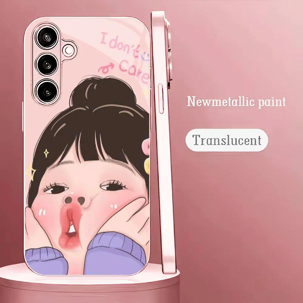 Cartoon Cute girl fashion funny Phone Case Glass TPU Smartphone for Samsung Galaxy S26 S25 S24 S23 S22 FE,Ultra,Plus coque Funda