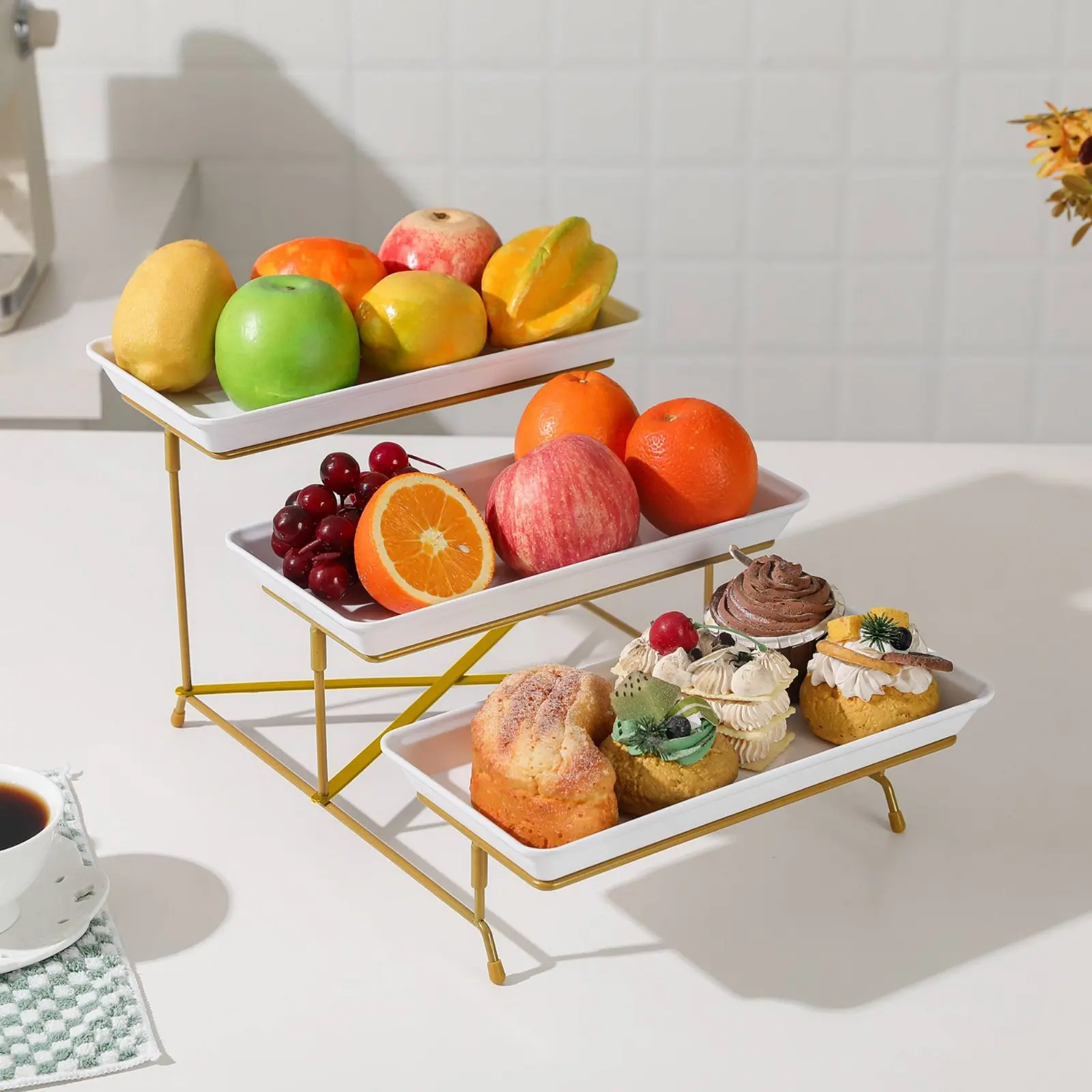 3-Tier Dessert Stand Multifunctional 3 Tier Serving Stand Triple Layer Fruit Tray Easy to Clean Tiered Dessert Tray Elegant - view 2