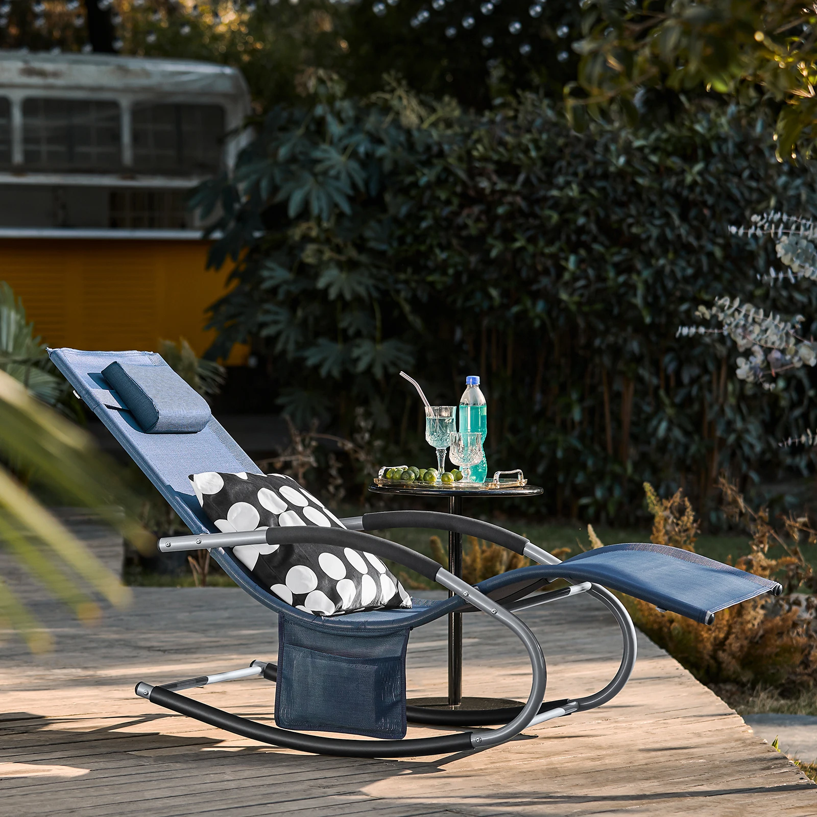 SoBuy OGS28 Sonnenliege Gartenliege wetterfest Liegestuhl Schaukelstuhl mit Kopfkissen Outdoor Terrasse Balkon Camping bis 150kg – Detail 25