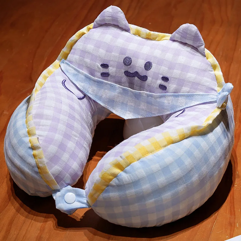 Cute Cat U Neck Pillow Cartoon Nap Office U Shaped Neck Pillows Car Airplane Portable Travel U Pillow Head Rest Cushion
