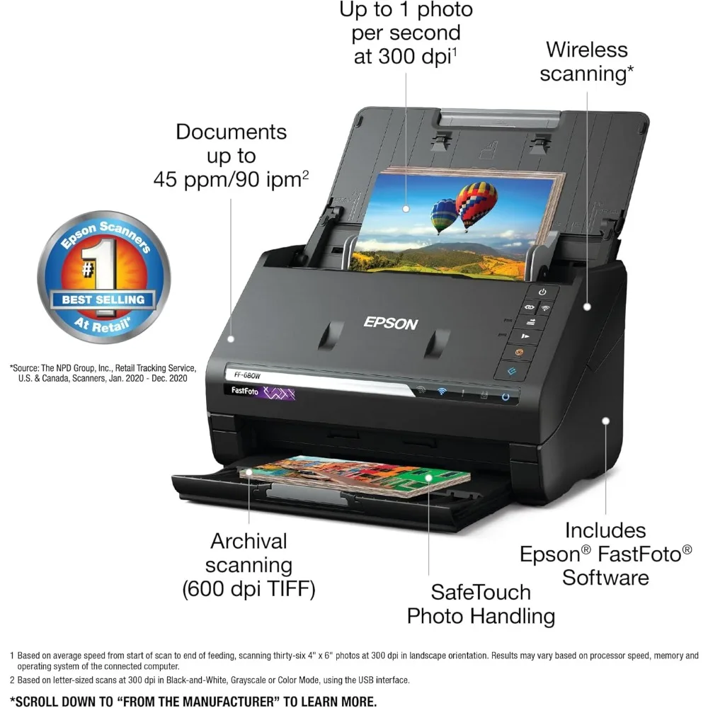 Système de numérisation photo et document haute vitesse sans fil FF-680W, noir