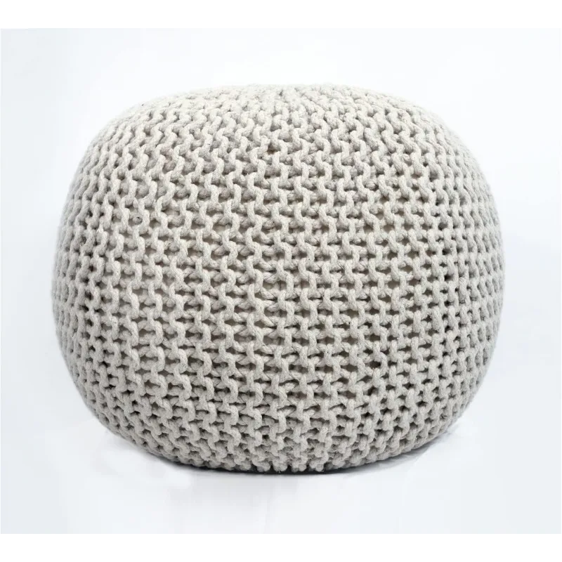 

Round Pouf Ottoman Hand Knitted 100% Cotton Pouf Foot Stool - Knitted Bean Bag - Floor Chair for Living Room Bedroom -Natural