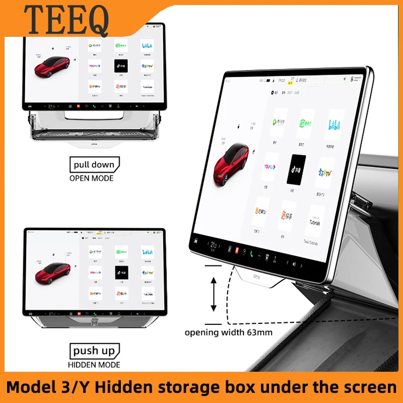 TEEQ For Tesla 2021-2024 Model Y Model 3 Highland Storage Box Hidden Center Console Buckle Under Screen Storage Box Accessories