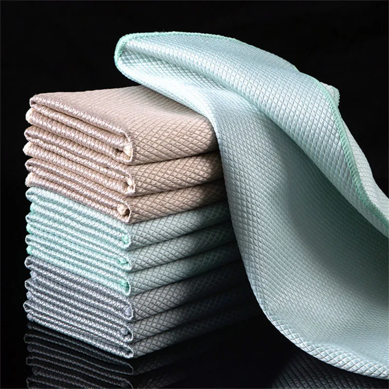 

5pcs Microfiber Glass Cleaning Cloth Rag Lint-Free for Windows Car Kitchen Mirror No Trace Reusable Fish Scale Rag Polishing