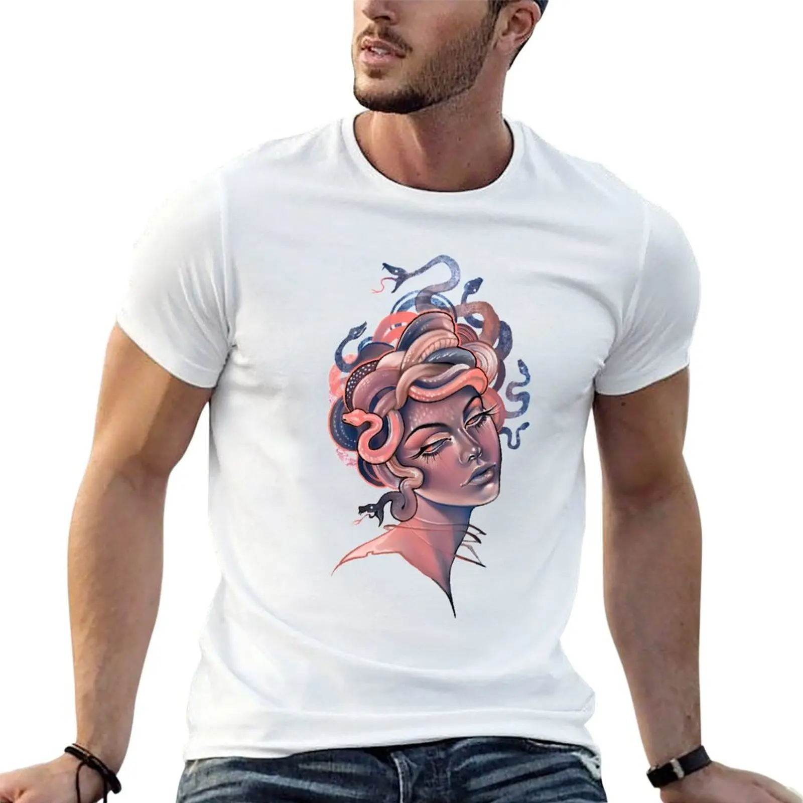 Coral and blue Medusa portrait T-Shirt Moisture Wicking Athletic T-Shirt