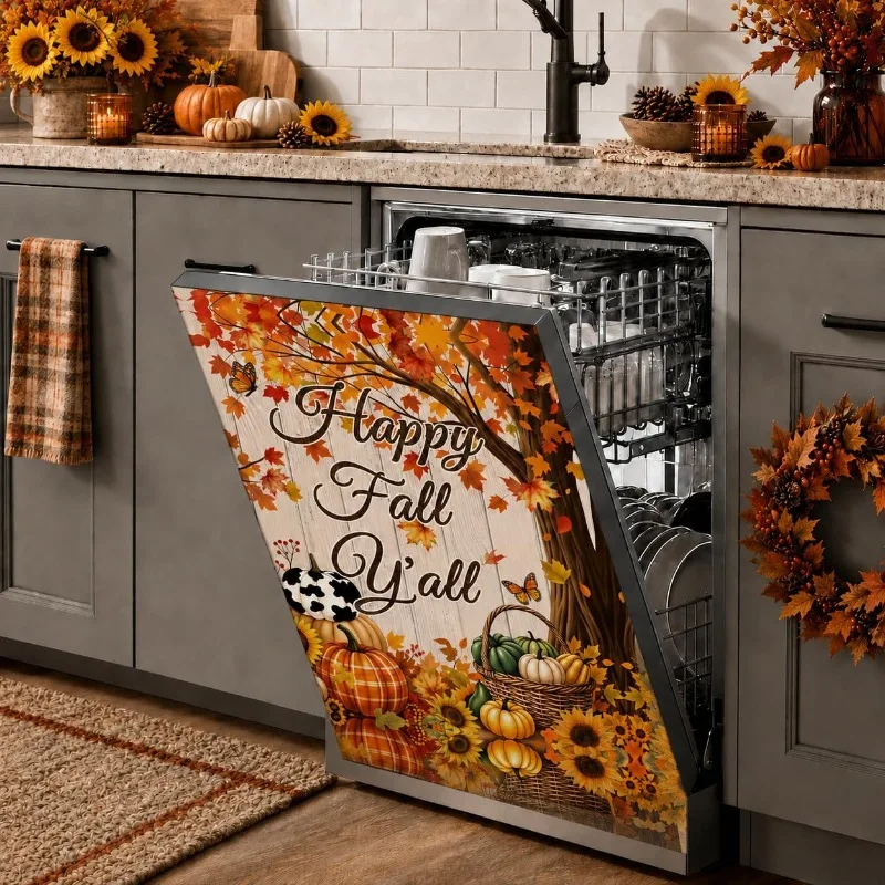 Fall Dishwasher Magnetic Cover, 23 X 26 Inches, “Happy Fall Y'All” Dishwasher Cover, Thanksgiving Kitchen Magnetic Cover