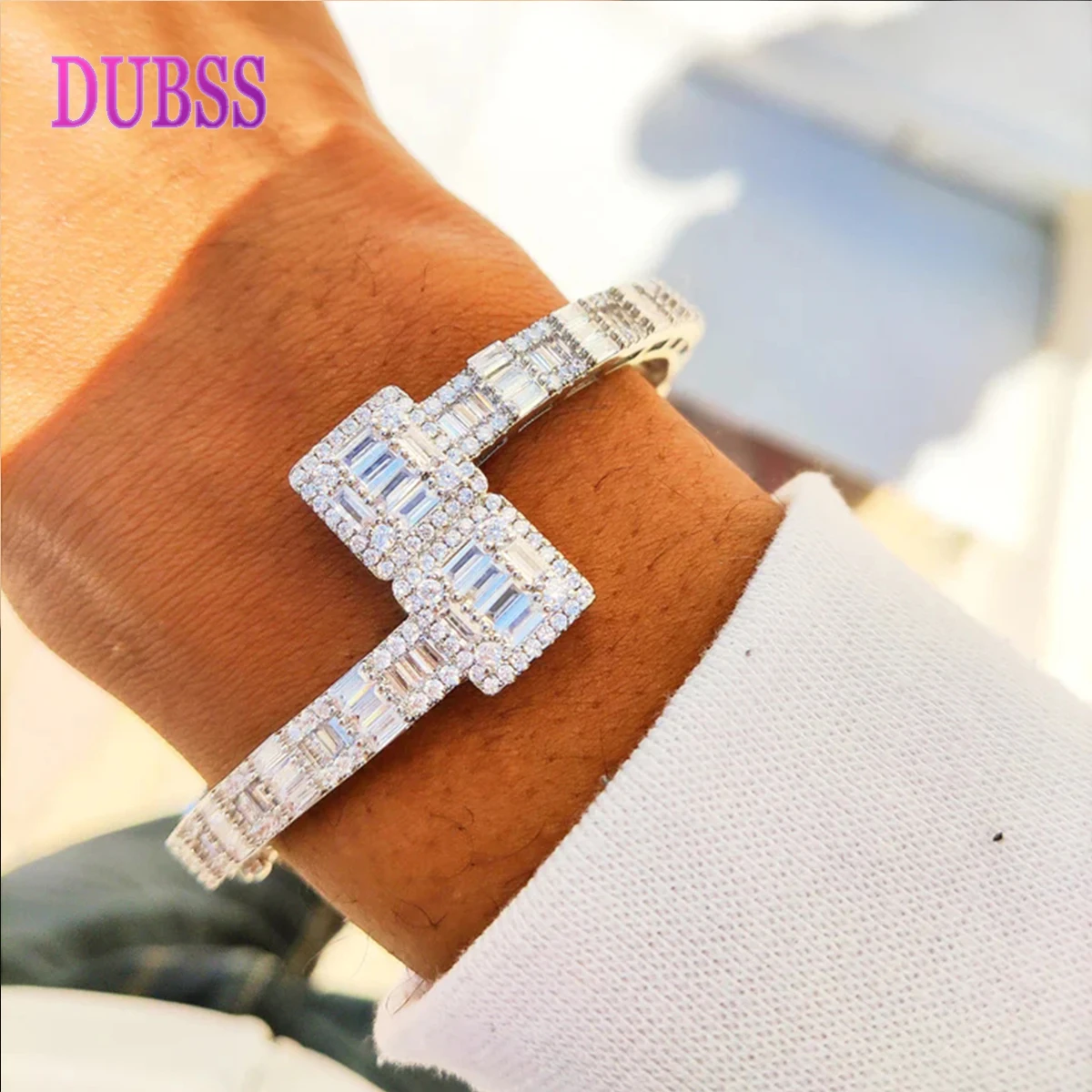 

Dubss Baguette Bangle for Women Rapper Iced Out Bracelets Hip Hop Jewelry 2024 Trend Free Shipping Items Best Selling