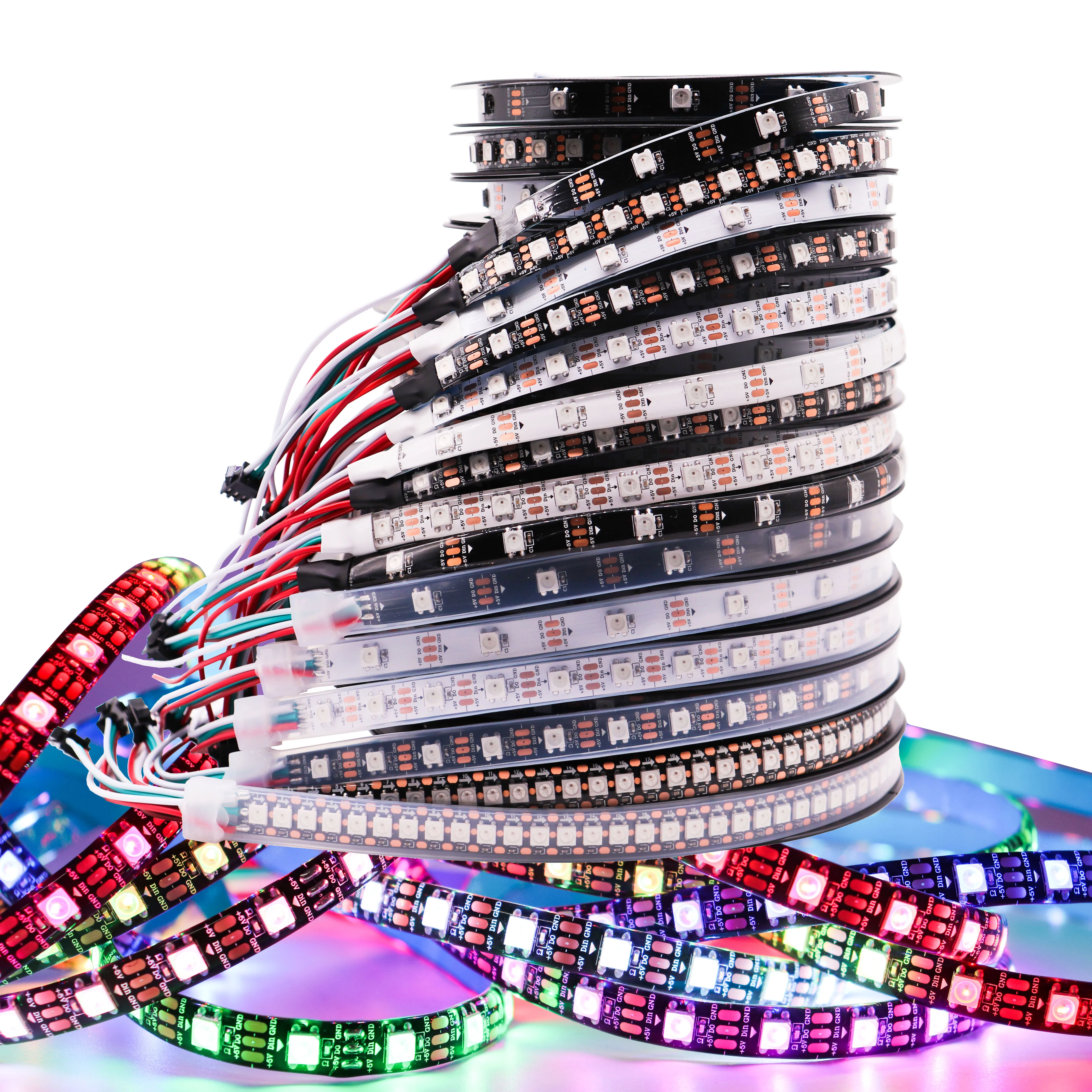 WS2812B WS2812 5050 RGB Led Strip Black White PCB 30/60/74/96/144leds/m Individually Addressable Smart Pixel Led Light Tape DC5V