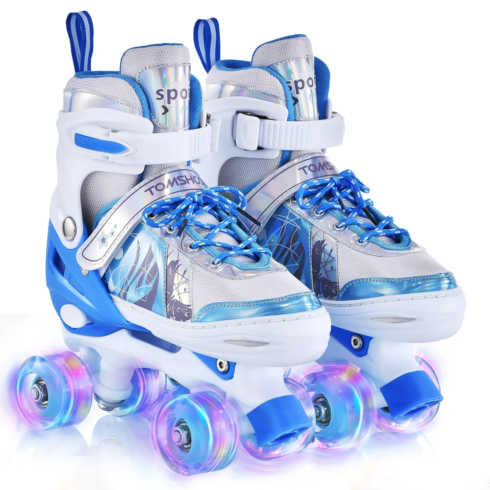 TOMSHOO Patines de ruedas para niñas Patines de 4 ruedas ajustables con todas las ruedas Patines de ruedas LED para niños Principiantes Cumpleaños