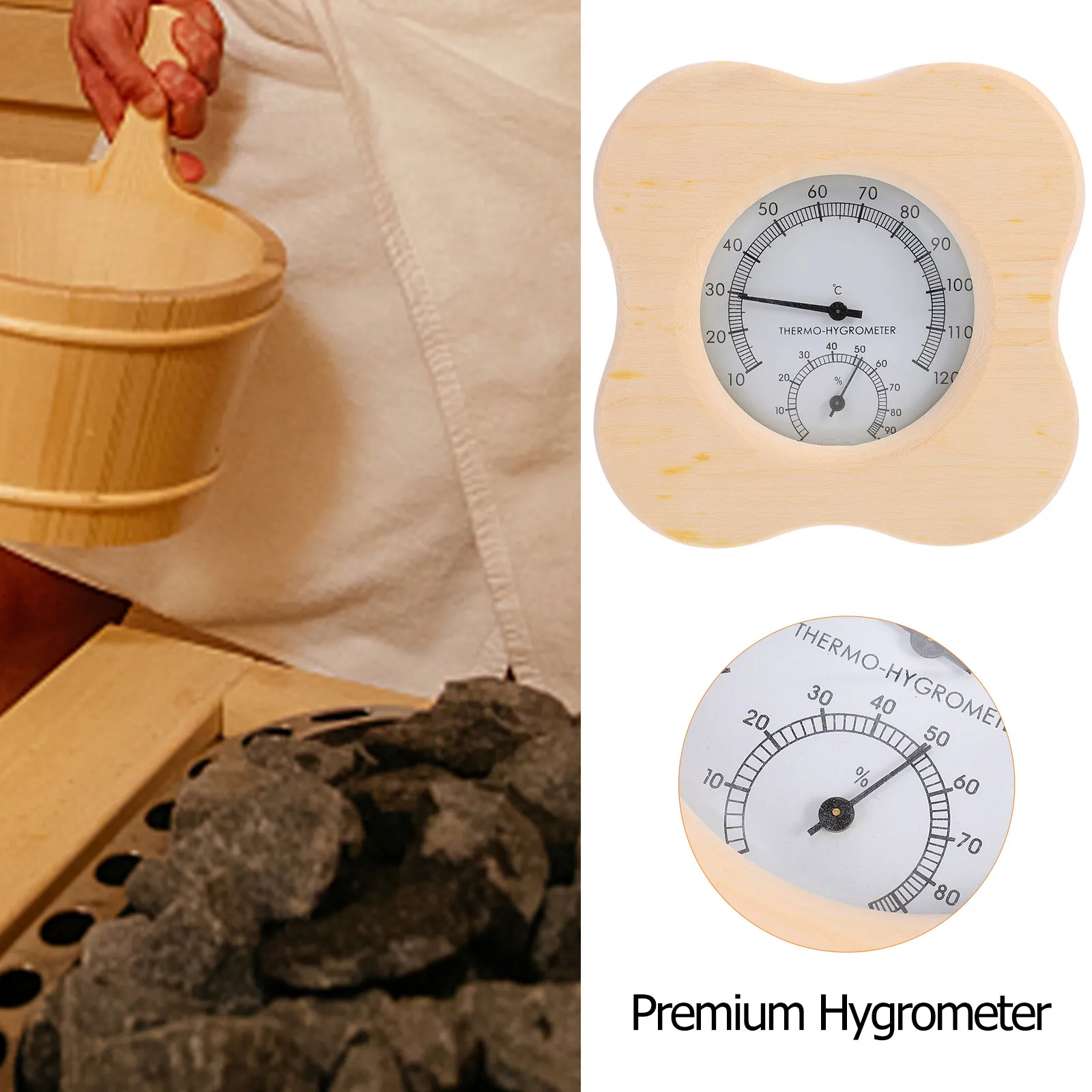 1Pcs Premium Sauna Room Hygrometer Wooden Humidity Meter Thermometer Delicate Dial Easy Reading Rust Break Resistant Humidity