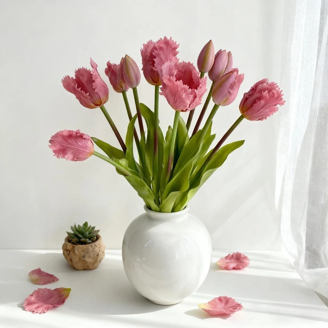 

Набор из 5 увлажняющих силиконовых искусственных цветов: тюльпаны и папоротник, букет с эффектом живых цветов, декор для дома, искусственные цветы для свадебного оформления