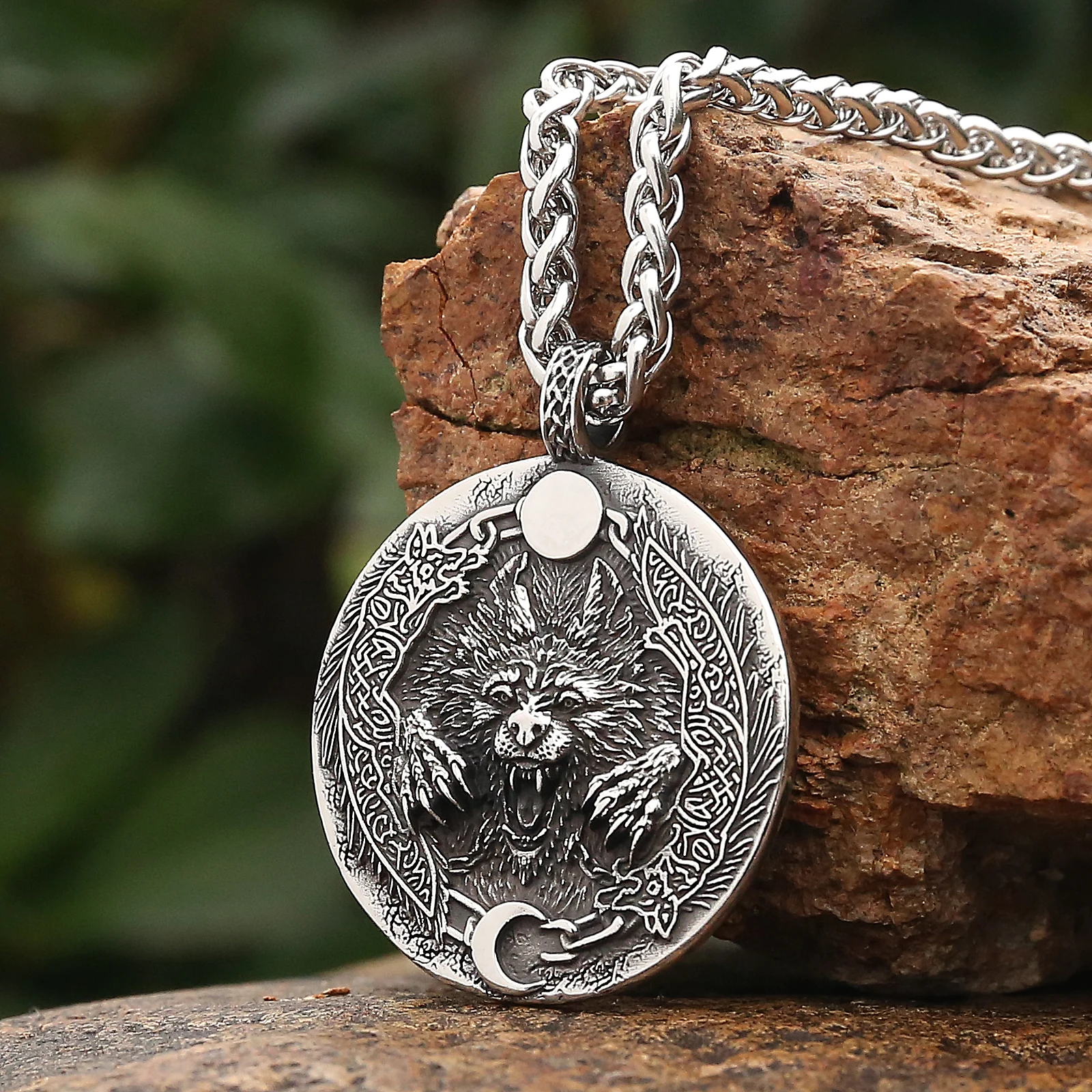 Great Details Viking Jewelry Stainless Steel Fenrir Pendant Necklace