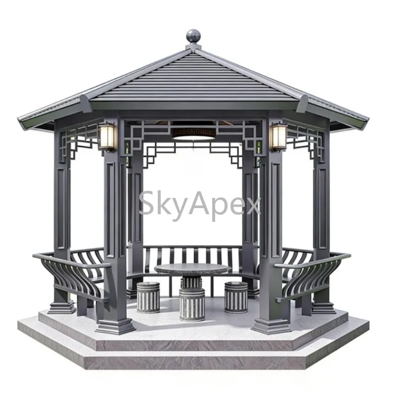 

Antique Aluminum Alloy Hexagonal Pavilion Ancient Courtyard Outdoor Villa Courtyard Pavilion Outdoor Promenade Garden Park