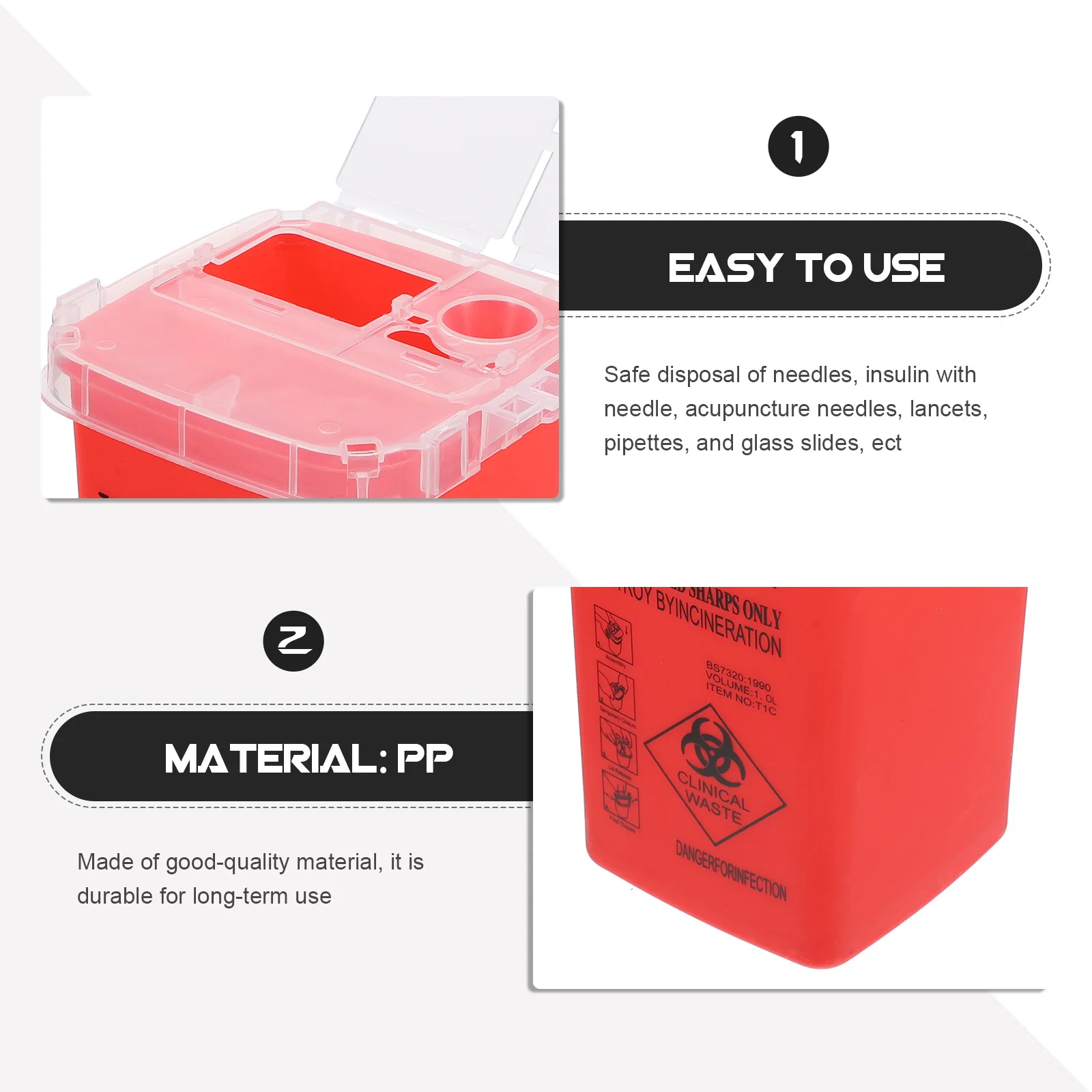 1개입 샤프스 폐기용 용기 빨간색 내구성 있는 바늘 수집통 휴대용 여행용 가정 클리닉 병원용 바늘