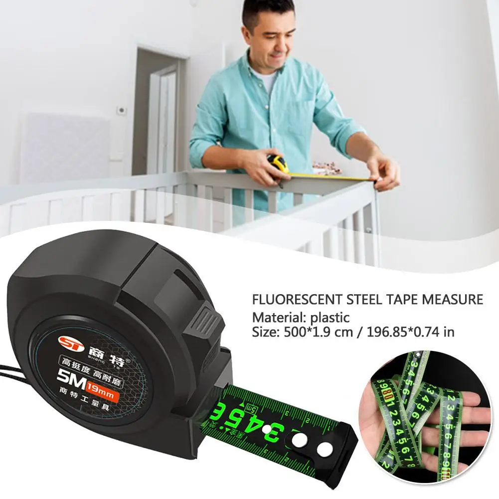 5M Fluorescerende Stalen Meetmeetmeter Slijtvast Verdikte Meetafstand Gereedschapssluiter Meet Multi-Use X8a7