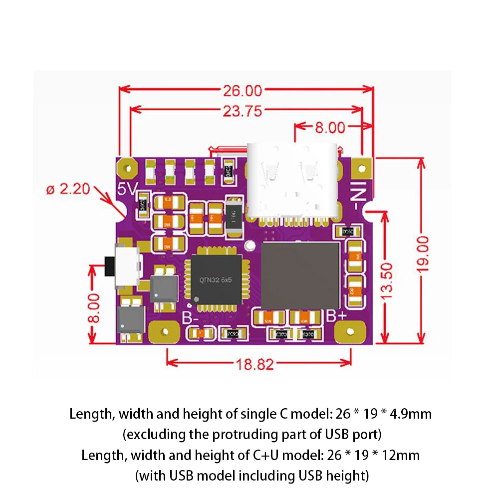 Type-C 5V 3.1A Boost Converter Step-Up Power Module IP5310 Mobile Power Bank Accessories With Switch LED Indicator