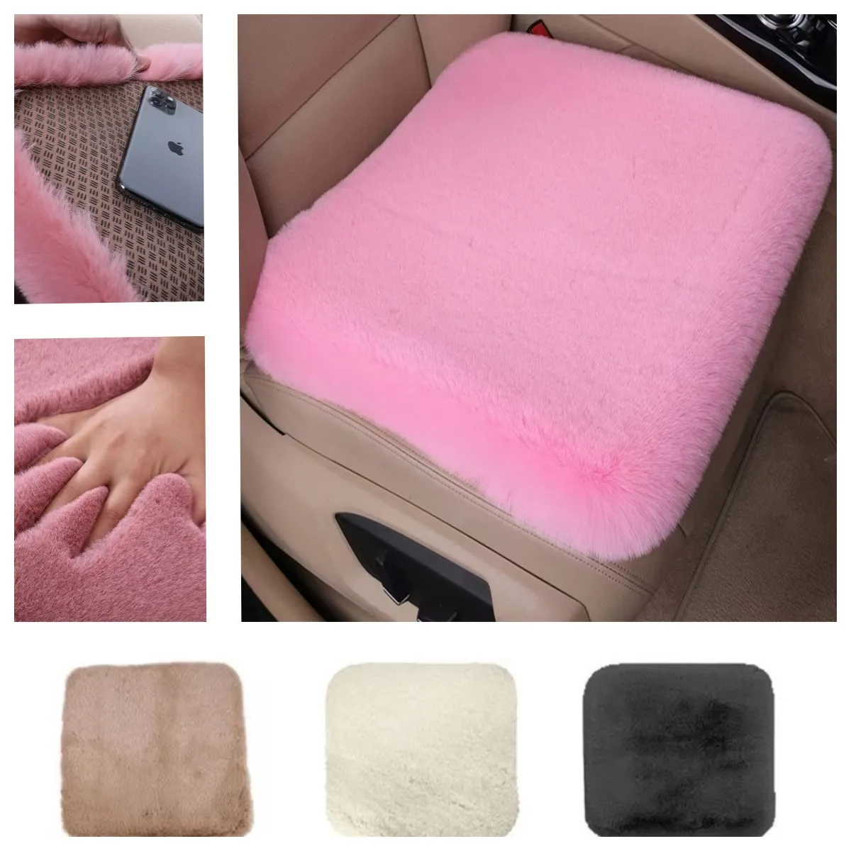 Multicolor Plush Rabbit Fur Car Seat Cushion Winter Warmth Thick Wool Square Cushion for Main Driver or Co-pilot Cover Universal Multicolor Plush Rabbit Fur Car Seat Cushion Winter Warmth Thick Wool Square Cushion for Main Driver or Co-pilot Cover Universal