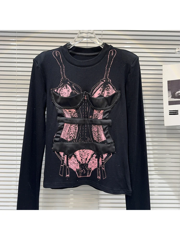 Women Japanese Y2k T-Shirts O-Neck Tees Long Sleeve Dark Academia Tops Cyber Punk Design 2000s Aesthetic Tide Goblin Core Chic image 2